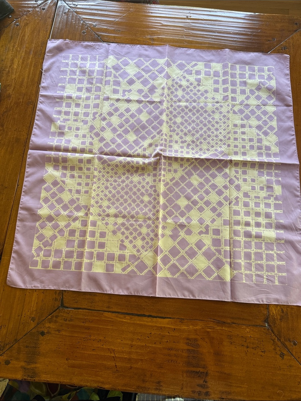Italian Vintage lavender and ivory geometric scarf 26”x26”Good vintage condition
